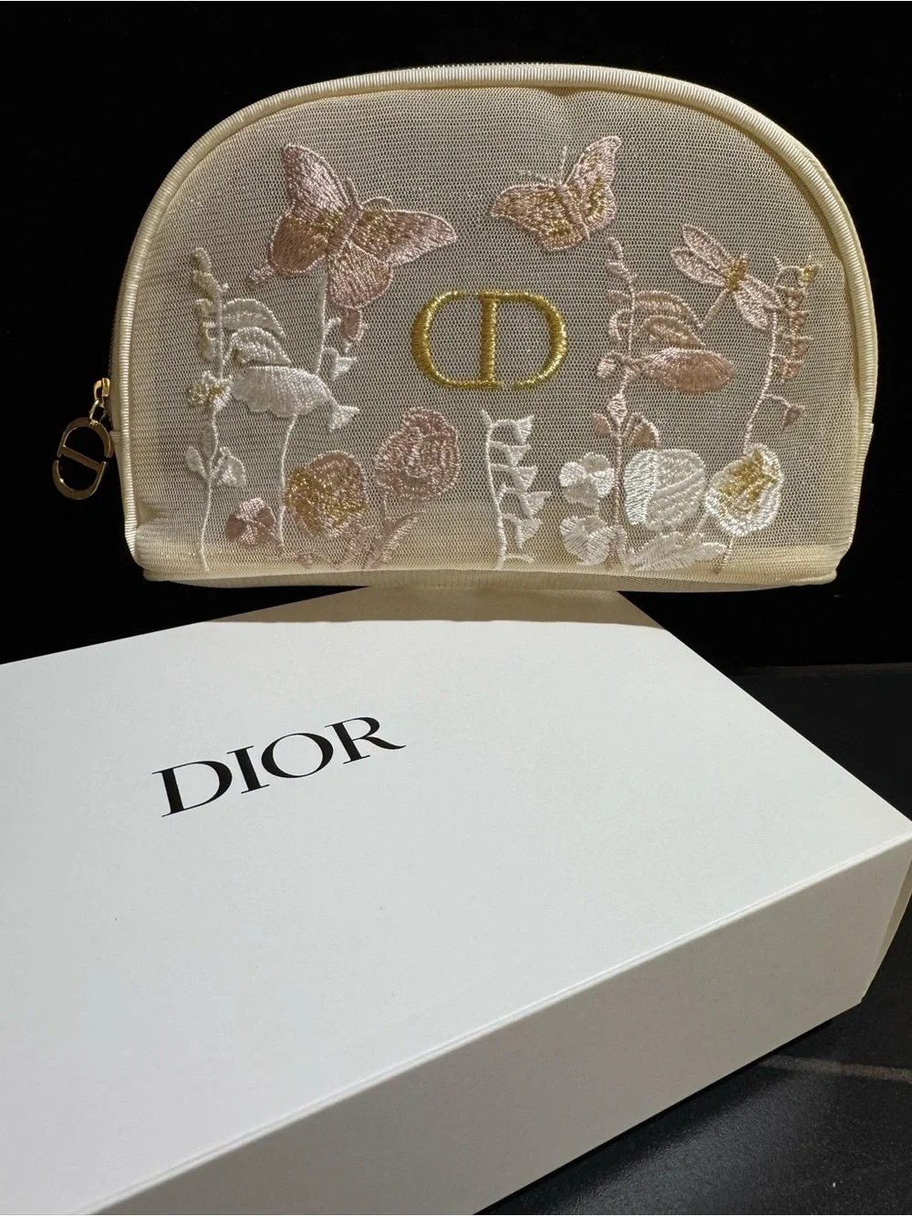 Dior Embroidered Butterfly Cosmetic Pouch in Cream
